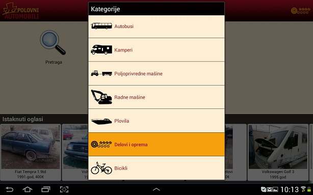 Nova kategorija u Android aplikaciji - delovi i oprema