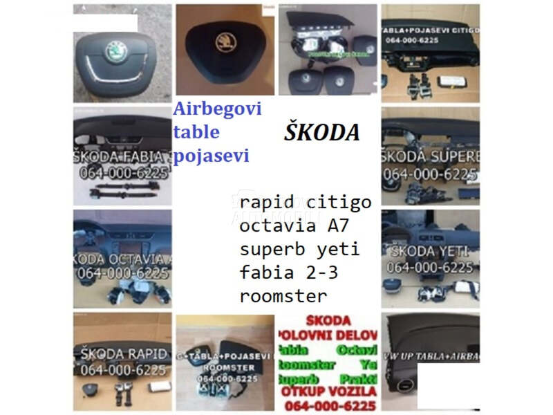 SKODA AIRBAG, TABLA, POJASEVI za Škoda Rapid, Fabia, Octavia ...