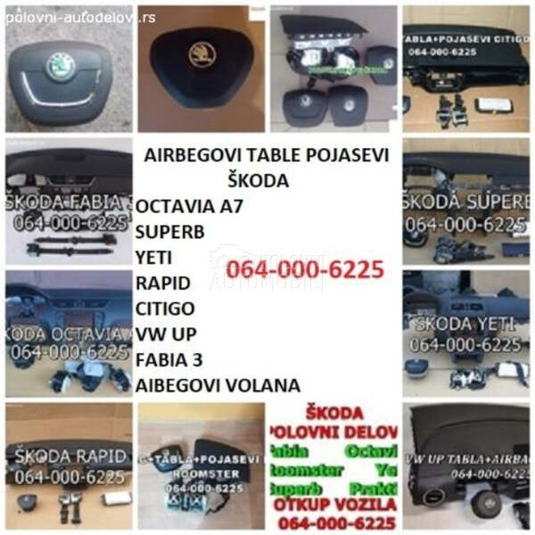 Skoda airbag,tabla,pojasevi za Škoda Fabia