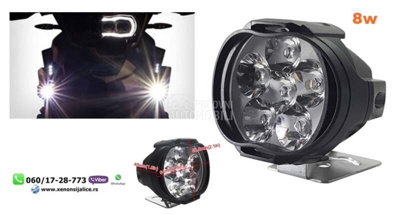 UNIVERZALNI LED FAR ZA MOTORE 8W LED MOTO FAR 6CM X 5CM  