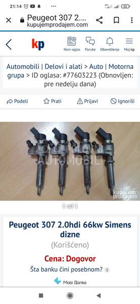 dizne simens 1.6 hdi za Peugeot 307 od 2001. do 2008. god.