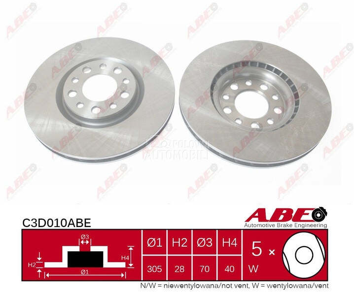 Kočioni disk za Audi 200 od 2011. do 2015. god.