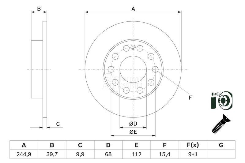 Kocioni disk BOSCH za Audi A4 od 2008. do 2015. god. - 8E0615601B