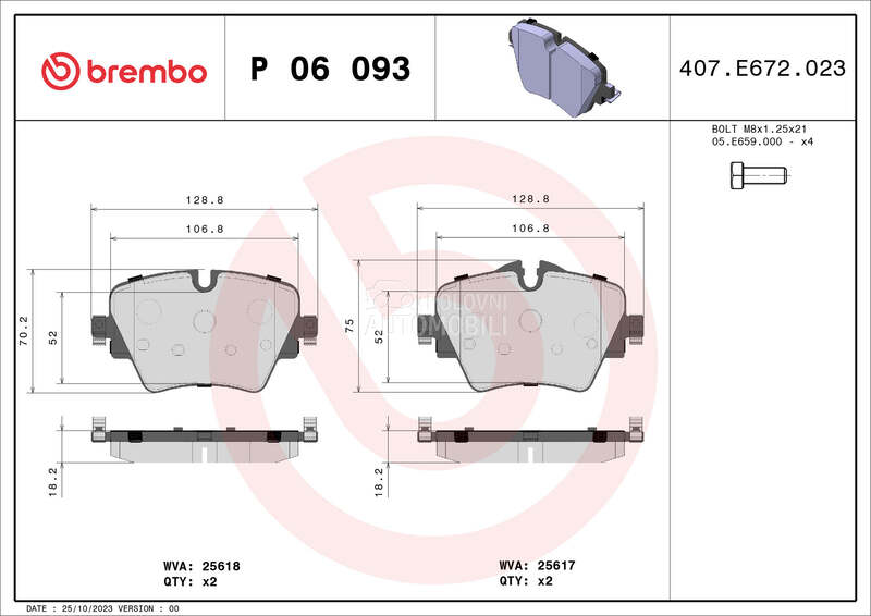 Kocione plocice BREMBO za BMW Serija 5 od 2004. do 2010. god.