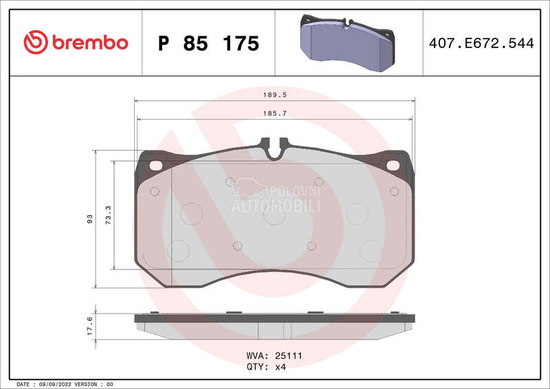 Kocione plocice BREMBO za Audi A7 od 2010. do 2018. god.