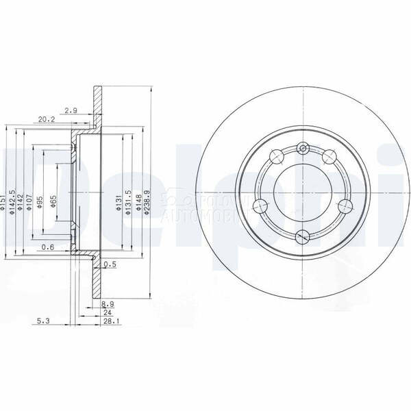 Kocioni disk DELPHI za Volkswagen Golf od 1997. do 2004. god.