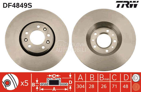 Kocioni disk TRW za Peugeot 407 od 2004. do 2010. god.