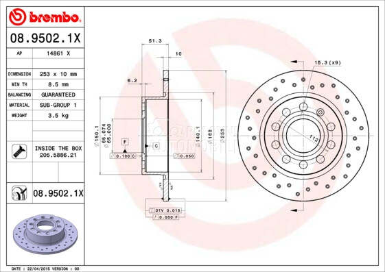 Kočioni disk Brembo za Volkswagen Golf od 2004. do 2013. god.