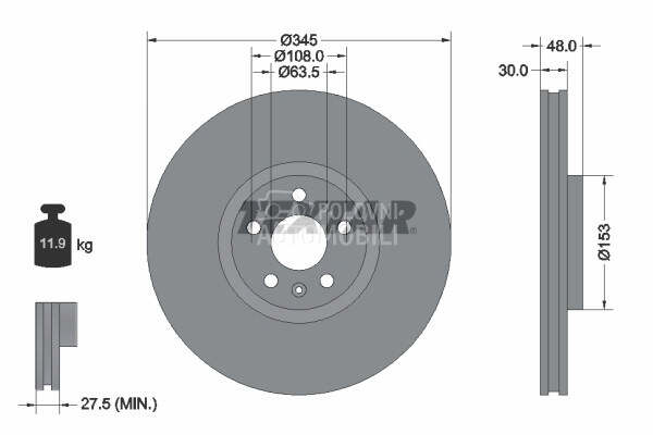 Kočioni disk TEXTAR za Volvo XC60 od 2021. do 2022. god.
