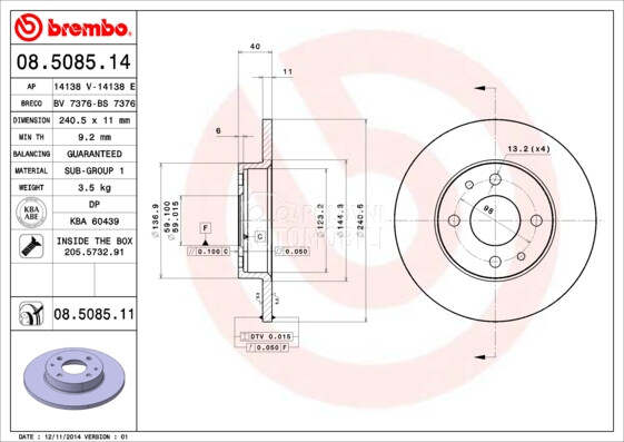 Kočioni disk Brembo za Alfa Romeo 146 od 1994. do 2001. god.