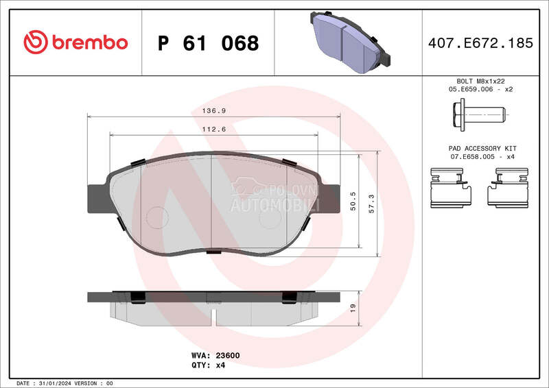 Kocione plocice BREMBO za Peugeot 307 od 2002. do 2008. god.