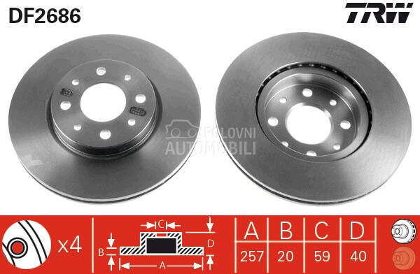 Kocioni disk TRW za Alfa Romeo 145 od 1994. do 2001. god.