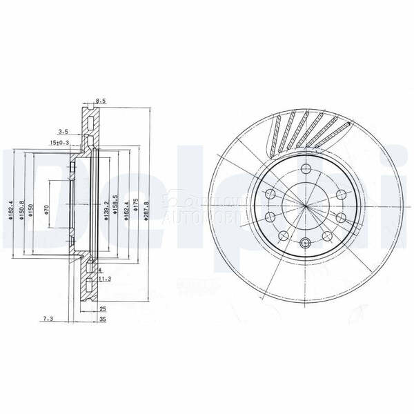 Kocioni disk DELPHI za Saab 9-5 od 1997. do 2009. god.