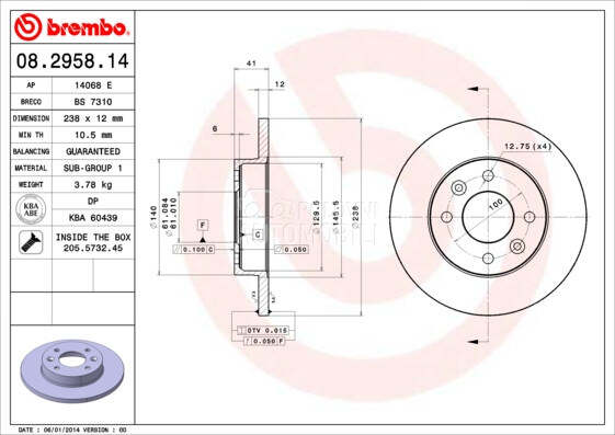 Kočioni disk Brembo za Renault R 19 od 1992. do 1995. god.