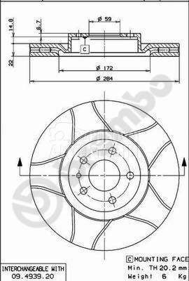 Kočioni disk Brembo za Fiat Fiorino od 2007. do 2014. god.