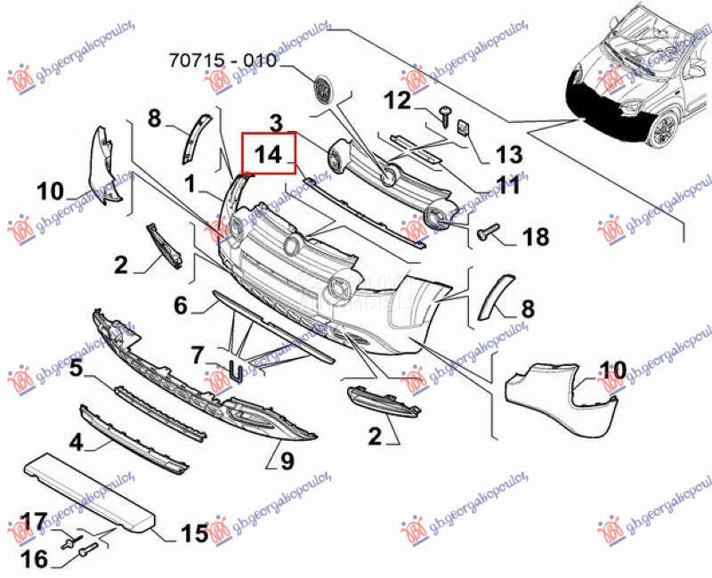 SINA PREDNJEG BRANIKA PLAST... za Fiat Panda od 2012. do 2026. god.