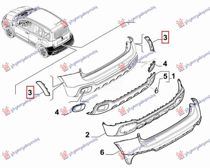 RUB PLASTICNI ZADNJEG BRANI... za Fiat Panda od 2012. do 2026. god.