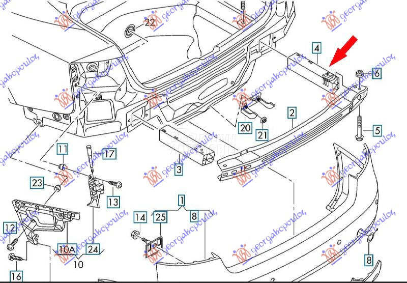 NOSAC SINE ZADNJEG BRANIKA ALU za Audi A5 od 2007. do 2011. god.