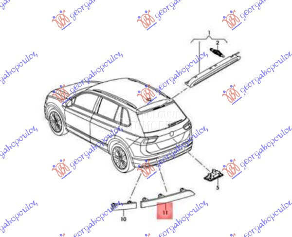 KATADIOPTER U ZADNJEM BRANIKU za Volkswagen Tiguan od 2017. do 2021. god.