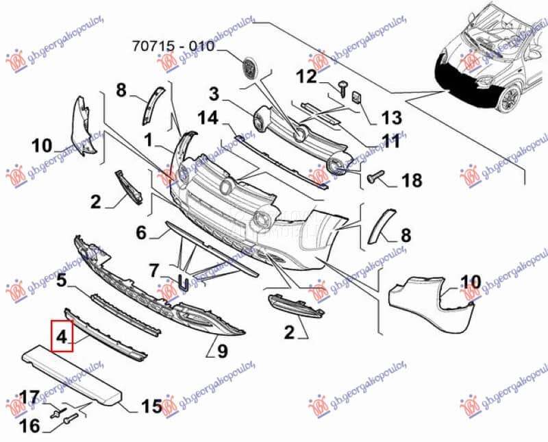 NEMA- LAJSNA PREDNJEG BRANIKA za Fiat Panda za 2012. god.