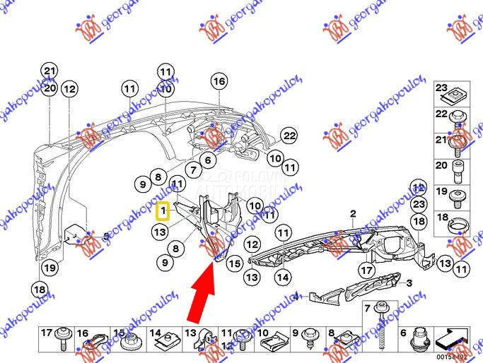 NOSAC PREDNJEG BLATOBRANA DONJ za BMW X5 od 2007. do 2010. god.