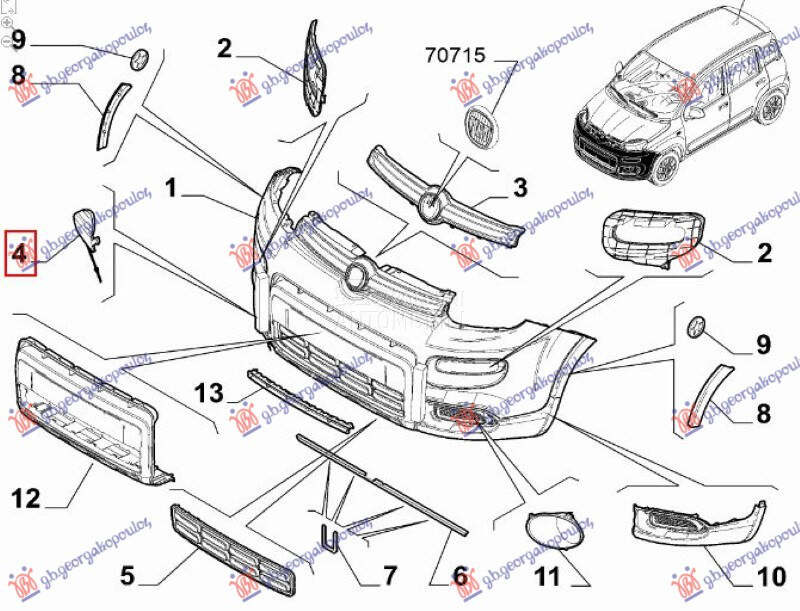 POKLOPAC KUKE PREDNJEG BRANIKA za Fiat Panda od 2012. do 2025. god. - 295007860