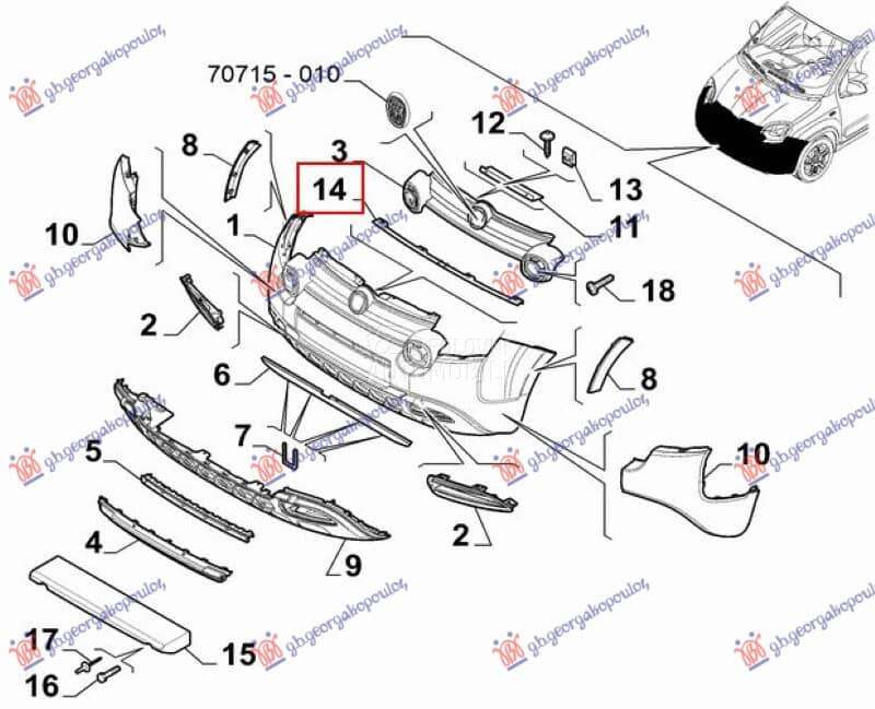 SINA PREDNJEG BRANIKA... za Fiat Panda za 2012. god.