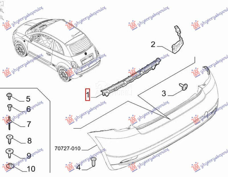 NOSAC ZADNJEG BRANIKA PLAST... za Fiat 500, 500e od 2021. do 2026. god.