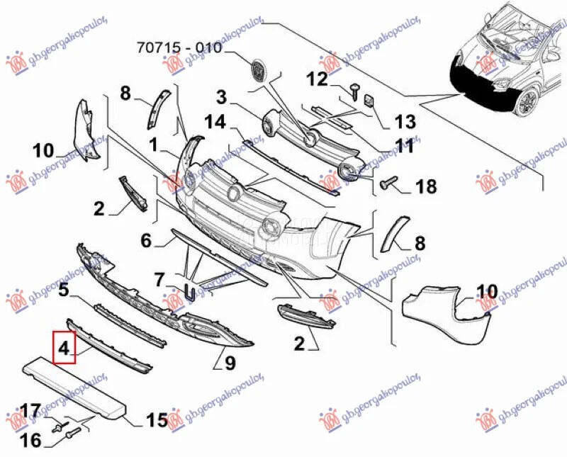 Lajsna za Fiat Panda od 2012. do 2026. god.