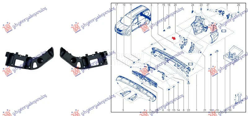 Nosac zadnjeg branika za Renault Kangoo od 2021. do 2026. god.