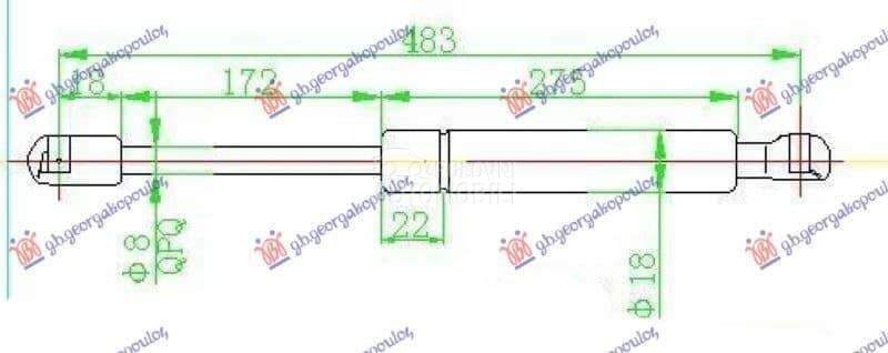 AMORTIZER GEPEK VRATA (483L-37 za Hyundai Getz od 2000. do 2027. god.