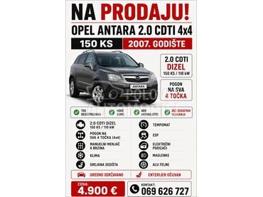 Opel Antara 2.0cdti, 4.900 €, 2007. Džip/SUV, Dizel | 1991 cm3, 280.000 km, 93kW (126 KS), Manuelni 5 brzina, 4/5 vrata, 5 sedišta, Pirot